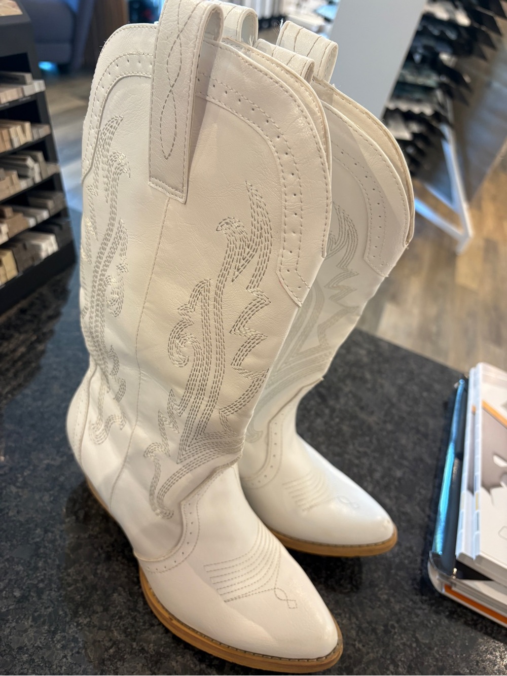 Women's White Western Cowboy Boots - Classic Stitch Detail
